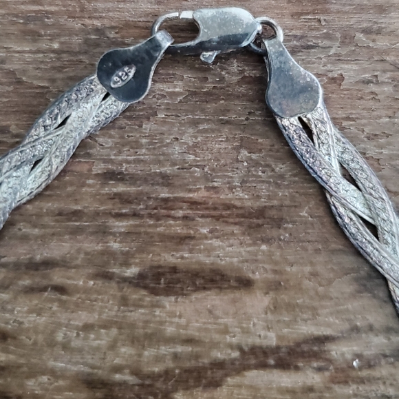 sterling silver three strand herringbone boho braided chain necklace - Picture 5 of 5